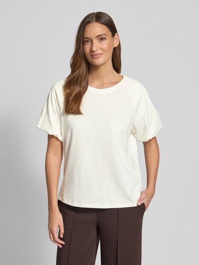 Fynch-Hatton Regular fit T-shirt met viscose Model 'Ruffel' Ecru - 4