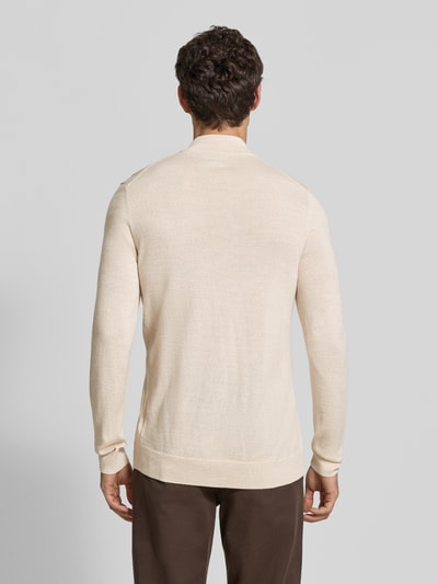 Christian Berg Men Slim Fit Strickpullover aus Woll-Mix mit Troyer-Kragen Ecru Melange 5