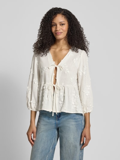 Apricot Regular fit blouse van mix van viscose en linnen met vetersluiting Offwhite - 4
