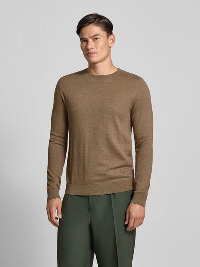 SELECTED HOMME Sweter z dzianiny o kroju regular fit z czystej bawełny model ‘BERG’ Piaskowy 4