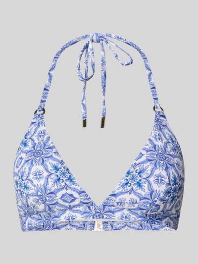 Produktfoto, Bikini-Oberteil im Triangel-Form Modell 'MURI BEACH' von JOOP! Collection, blau-weiß gemustert, Stretch-Material, körpernahe Passform