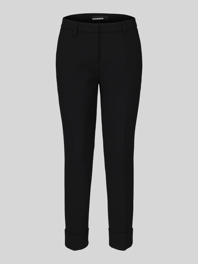 Produktfoto, schwarze Regular Fit Schmale Hose mit Viskose-Baumwoll-Anteil Modell 'KRYSTAL' von CAMBIO, Damen Schmale Hose von CAMBIO, glatte Oberfläche, klassischer Schnitt, grauer Hintergrund