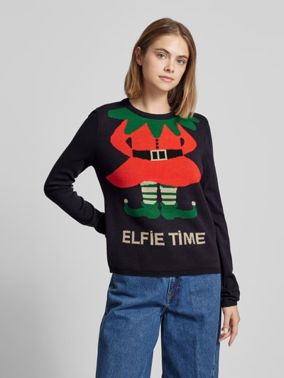 Only Sweter z dzianiny z okrągłym dekoltem model ‘XMAS SELFIE’ Granatowy 4