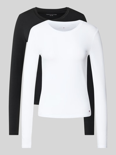 TOMMY HILFIGER Bluzka z długim rękawem o kroju regular fit z mieszanki bawełny w zestawie 2 szt. Czarny 1