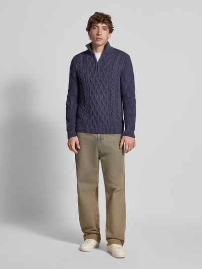 Superdry Sweter z dzianiny z prążkowanymi wykończeniami Królewski niebieski 1