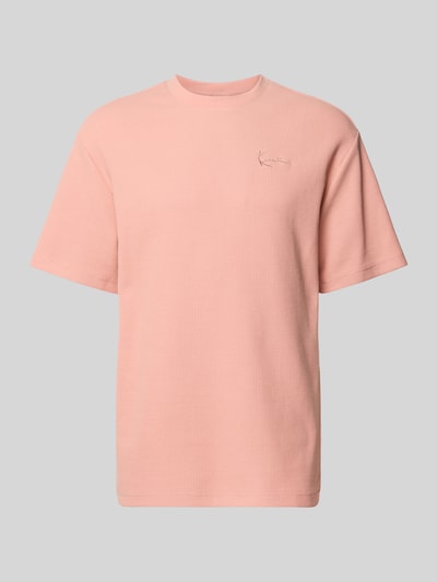 Produktfoto, Oversized Fit T-Shirt mit Strukturmuster von KARL KANI aus Baumwoll-Mix mit Logo-Stitching, Herren T-Shirt, rosa Textur
