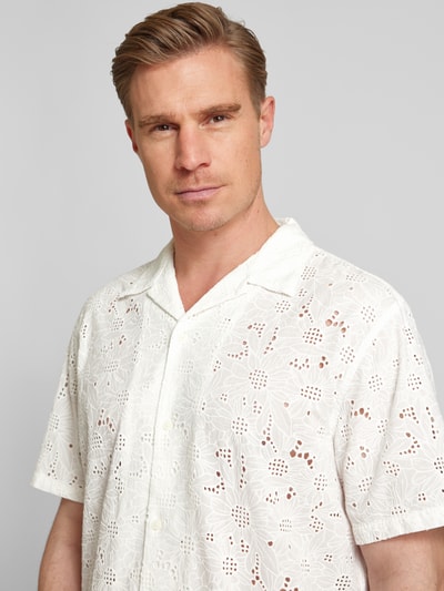 SELECTED HOMME Vrijetijdsoverhemd met broderie anglaise, model 'JAX' Wit - 3