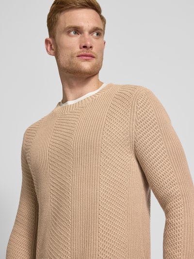 JOOP! Jeans Strickpullover mit Strukturmuster Modell 'Silor' Taupe 3