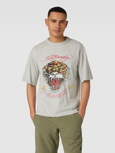 ED HARDY T-Shirt aus Baumwolle mit Motiv-Print Mittelgrau 4