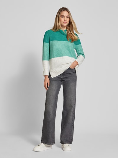 Tom Tailor Denim Regular Fit Strickpullover mit Colour Blocking Gruen 1