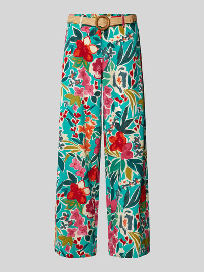 Christian Berg Woman Wide leg stoffen broek met bloemenprint Turquoise - 2