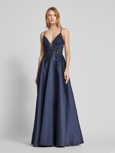 Luxuar Abendkleid mit tiefem V-Ausschnitt Marine 4