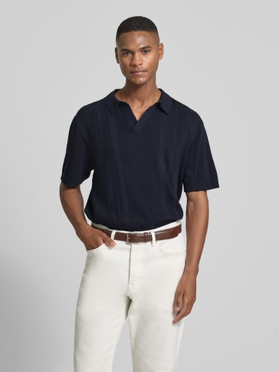 Lindbergh Oversized poloshirt met V-hals Donkerblauw - 4