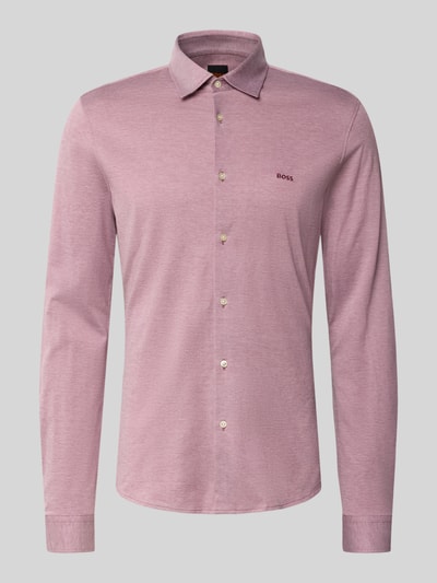 Produktfoto, lichtroze slim fit vrijetijdsoverhemd uit pure katoen model 'Mysoft_2' van BOSS Orange, egale structuur