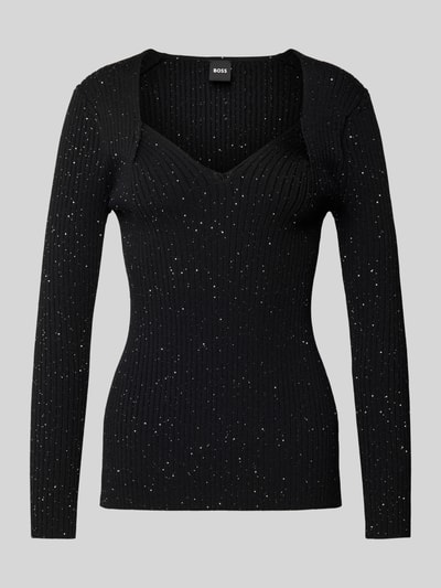 BOSS Gebreide pullover met siersteentjes, model 'Ferim' Zwart - 2