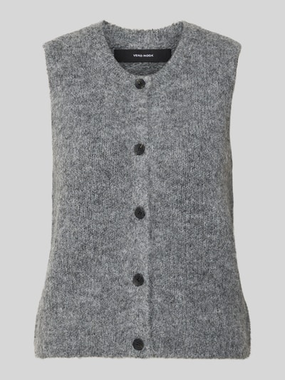 Produktfoto, grauer Regular Fit Pullover mit Woll-Anteil Modell 'NOVAH' von VERO MODA, weiche Textur, glatte Knöpfe, Damen Pullover