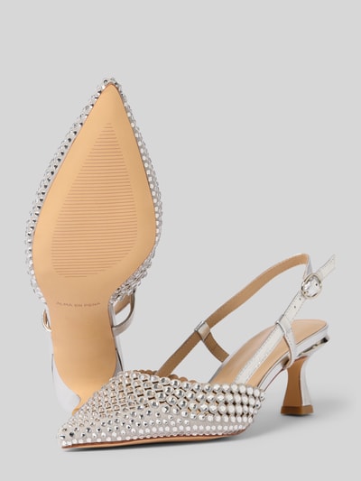 Produktfoto, Pumps mit Ziersteinbesatz von ALMA EN PENA in Silber mit Spitze, Riemen mit Dornschließe, Pfennigabsatz, Absatzhöhe: 7 cm