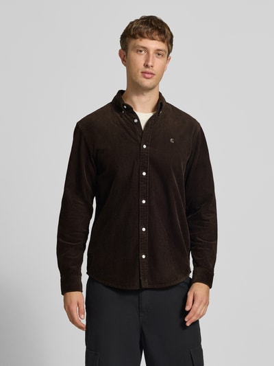 Carhartt Work In Progress Regular Fit Freizeithemd mit Logo-Stitching Modell 'MADISON' Dunkelbraun 4