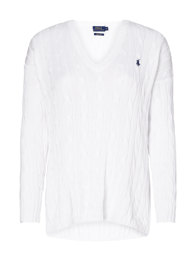 Polo Ralph Lauren Boxy Fit Pullover mit Details im Zopfstrick Weiss 1