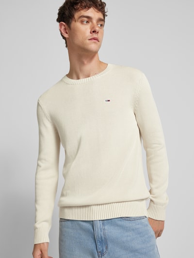 Tommy Jeans Slim fit gebreide pullover met logobadge Beige - 3