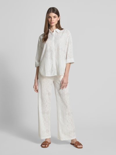 Zero Bluzka o kroju regular fit z haftem angielskim Biały 1