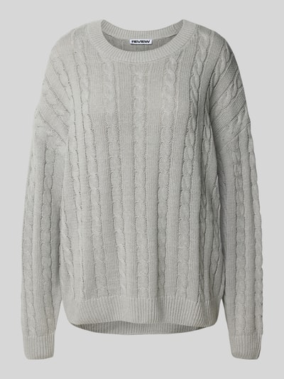 Review Strickpullover mit Zopfmuster und Rundhalsausschnitt Hellgrau Melange 2