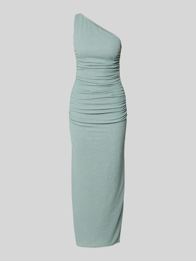 Produktfoto, Midikleid mit Seitenschlitz von TROYDEN COLLECTION, Figurbetonter Schnitt, Drapierungen, One-Shoulder-Look, mintgrün, feine Struktur