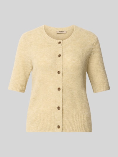 Produktfoto, Cardigan aus Woll-Mix mit 1/2-Arm Modell 'Thora' von MOS MOSH, beige Farbe, weiche Struktur, Rundhalsausschnitt, Regular Fit.