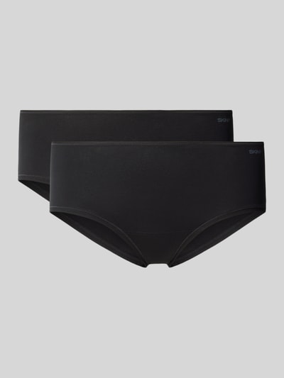 Productfoto, tweepack zwarte Slip mit Logo und elastischem Bund van SKINY van katoen-elastaanmix, nauwsluitende pasvorm, elastische tailleband, logo.