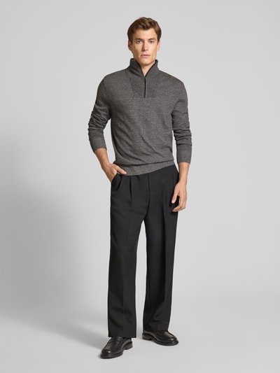 Tom Tailor Denim Regular Fit Troyer aus reiner Baumwolle Dunkelgrau Melange 1