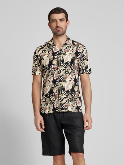 Jake*s Slim Fit Zakelijk overhemd van viscose met all-over motief Zwart - 4