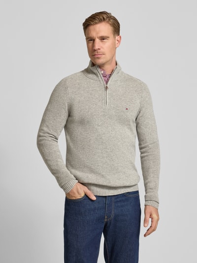 Tommy Hilfiger Regular Fit Troyer aus reiner Wolle Hellgrau 4