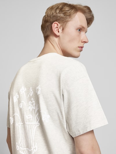 BLKVIS T-shirt met motief- en labelprint, model 'VASO' Lichtgrijs gemêleerd - 3