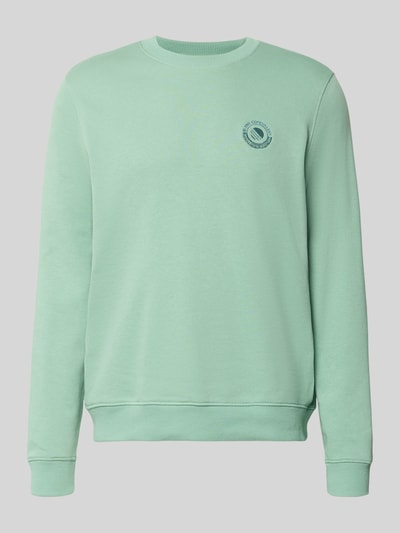 Produktfoto, Regular Fit Pullover mit Logo-Stitching Modell 'Kane' von Blend, Baumwoll-Mix, mintgrün, Rundhalsausschnitt, elastische Abschlüsse