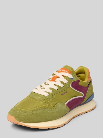 Produktfoto, Sneaker aus Leder-Mix mit Logo-Detail Modell 'City' von HOFF in Grün, Beige und Lila, abgerundete Passform, profilierte Sohle, Damen Sneaker, 2 cm Absatzhöhe, 9 cm Schafthöhe, 8 cm Schaftweite