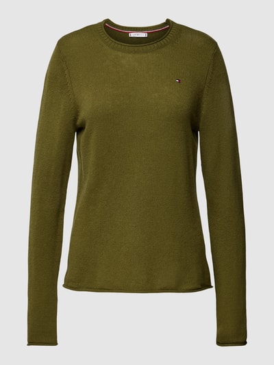 Tommy Hilfiger Sweter z dzianiny ze zrolowanym dołem Khaki 2