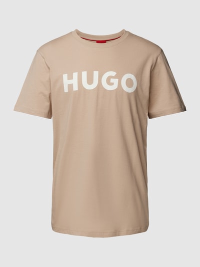 HUGO T-shirt o kroju regular fit z nadrukiem z motywem i logo Beżowy 2