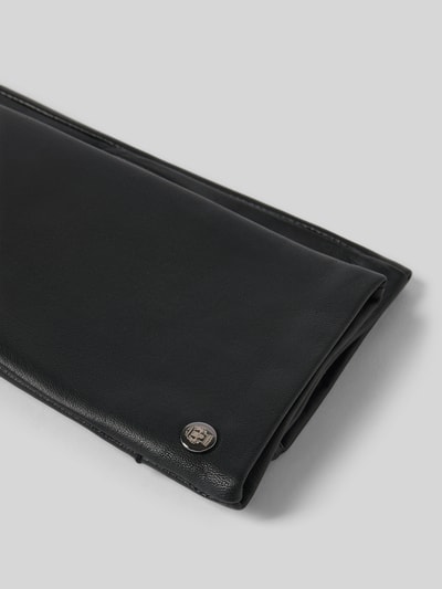 Produktfoto, schwarze Handschuhe aus Nappaleder mit Fleecefutter von Roeckl, Label-Detail sichtbar, Damen Handschuhe, Fingerhandschuhe