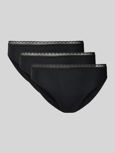 Produktfoto, Slips im 3er-Pack mit Spitzenbund Modell 'Rio' von Schiesser aus Baumwoll-Mix mit Stretch-Anteil, Schwarz, Körpernaher Schnitt