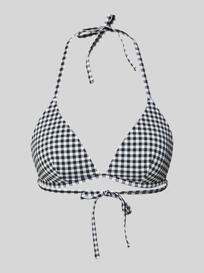 Produktfoto, Bikini-Oberteil mit Vichy-Karo und Schnürung von Jake*s Casual, Schwarz-Weiß-Karomuster, Neckholder, Stretch-Material, figurbetont