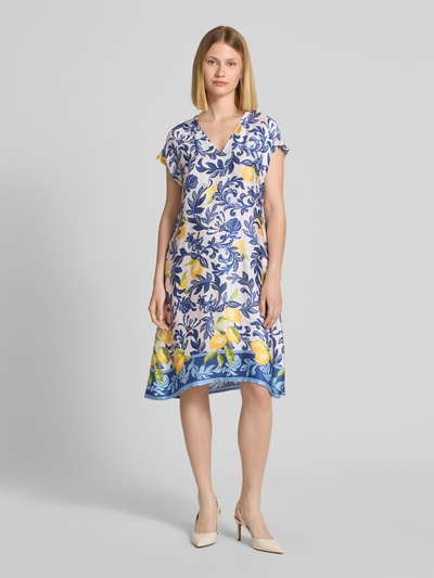 ROBE LÉGÈRE Knielanges Kleid aus Viskose mit V-Ausschnitt Bleu 4