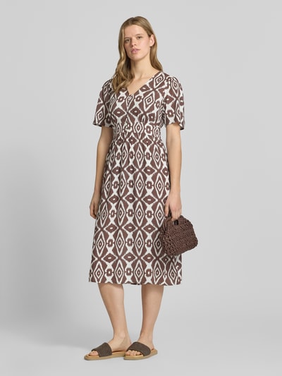 PIECES A-lijn midi-jurk van pure viscose model 'TALA' Middenbruin - 1