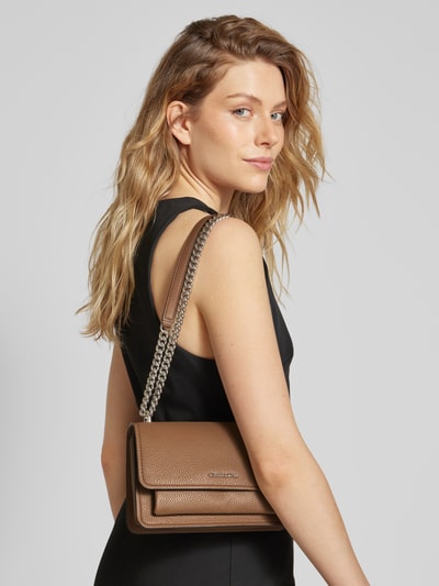 MICHAEL Michael Kors Handtas van runderleer met labeldetail, model 'CLAIRE' Taupe - 1