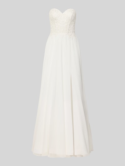 Produktfoto, Regular Fit Brautkleid mit floralem Spitzenbesatz von Luxuar in Weiß, semitransparentes Design mit Nahtreißverschluss und blickdichtem Unterrock
