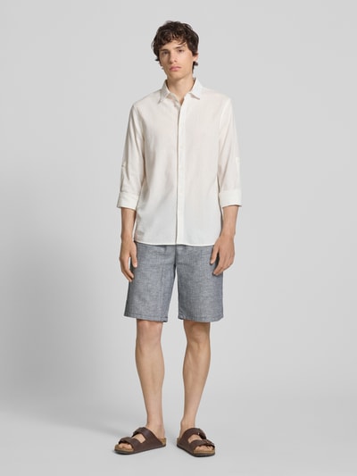 Blend Shorts aus Leinen-Mix mit Eingrifftaschen Modell 'MARCO' Marine 1