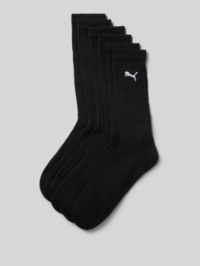 Productfoto, zwarte sokken uit katoenmix met wit logo, eenvoudig gebreid oppervlak, Socken aus Baumwoll-Mix im set van 6 van PUMA, Heren