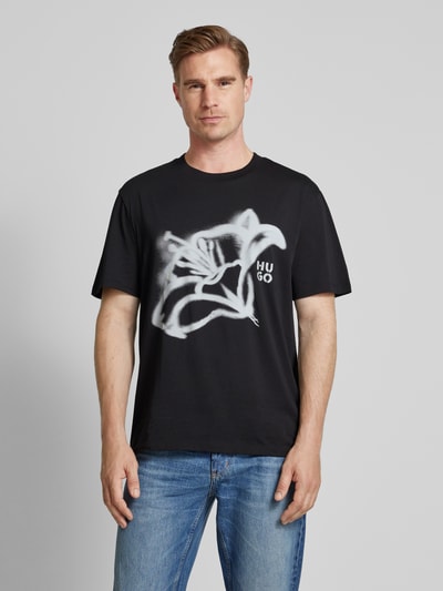 HUGO T-Shirt mit Label-Print Modell 'Dablumo' Black 4