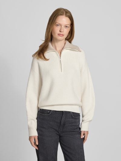 MANGO Strickpullover aus Viskose-Mix mit Troyer-Kragen Modell 'RIZON' Beige 4