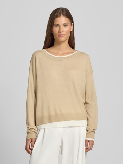 BOSS Relaxed fit gebreide pullover van wolmix, model 'FEMOK' Beige gemêleerd - 4