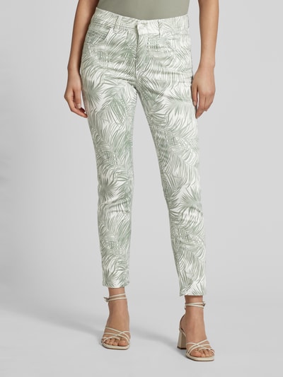 Angels Slim fit stoffen broek met all-over print, model 'Ornella' Rietgroen - 4